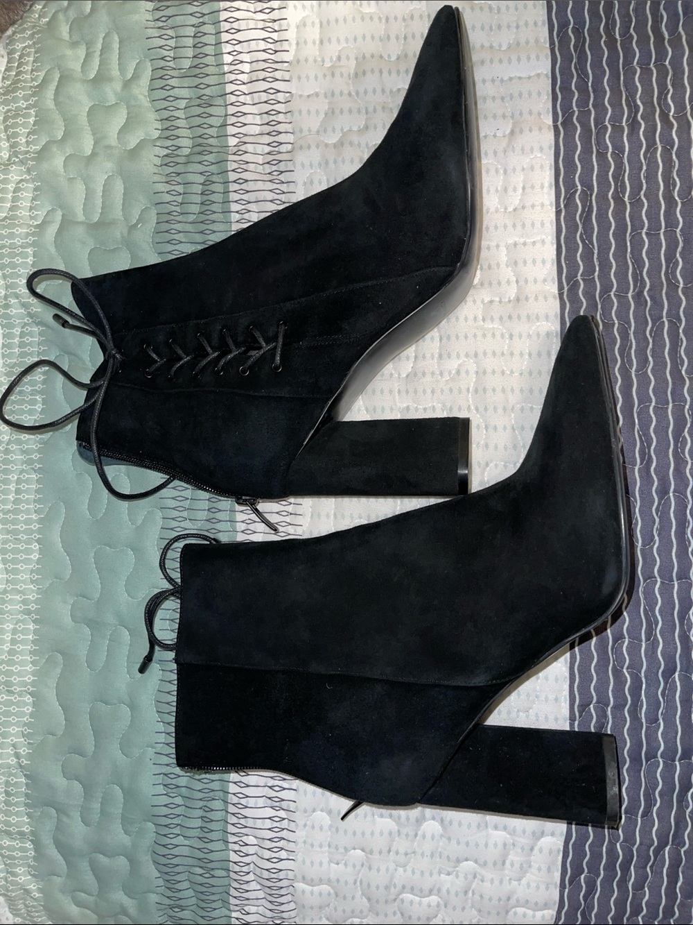 Kendall & Kylie Black Suede Pointed Toe Lace-Up Block Heel Ankle Boots